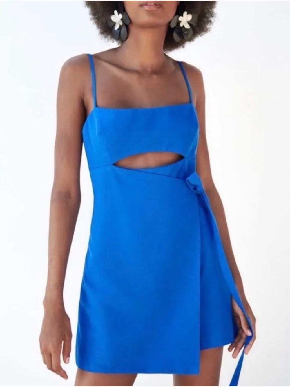 Zara Electric Blue Cutout Mini Dress with Tie Detail